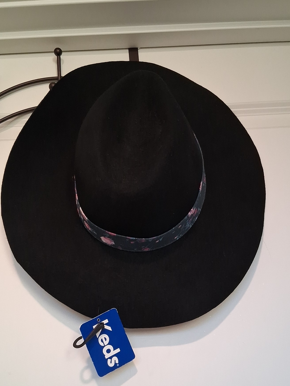 Keds Black Wide-Brim Hat with Floral Band
